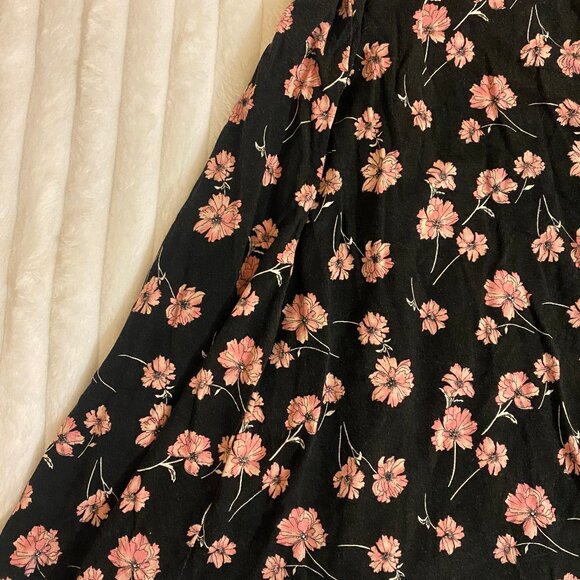 🌸 Vintage Forever 21 Black and Cherry Blossom Printed Slinky Circle Mini Dress - Picture 2 of 4